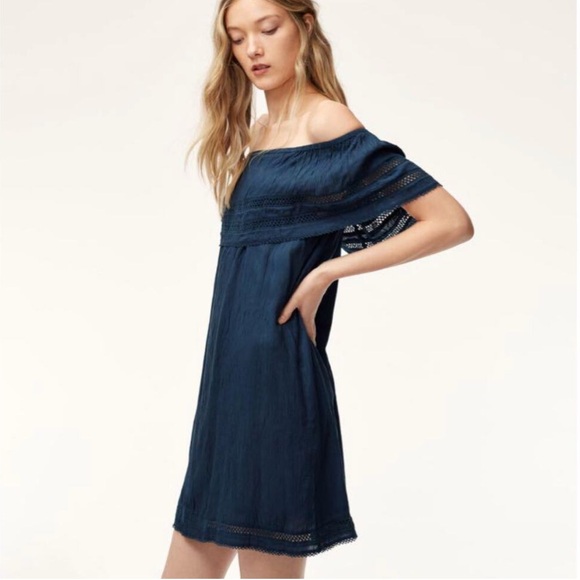 Aritzia Wilfred Emmie Off-The-Shoulder Navy Blue Dress - Picture 2 of 6